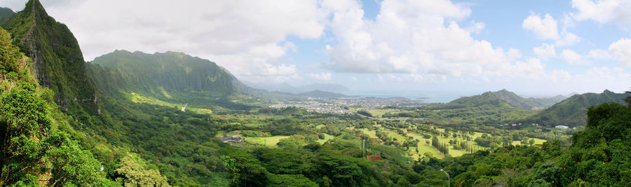 Panoramic view of landscape against cloudy sky