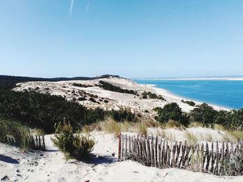 Scenic view of sea against clear sky