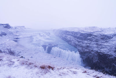 Scenic view of gullfoss falls during winter