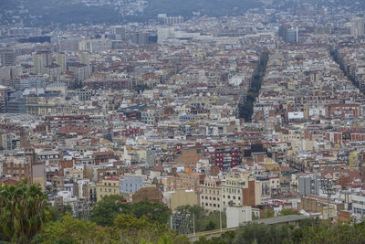 High angle view of buildings in city