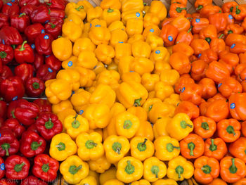 Full frame shot of bell peppers for sale in market