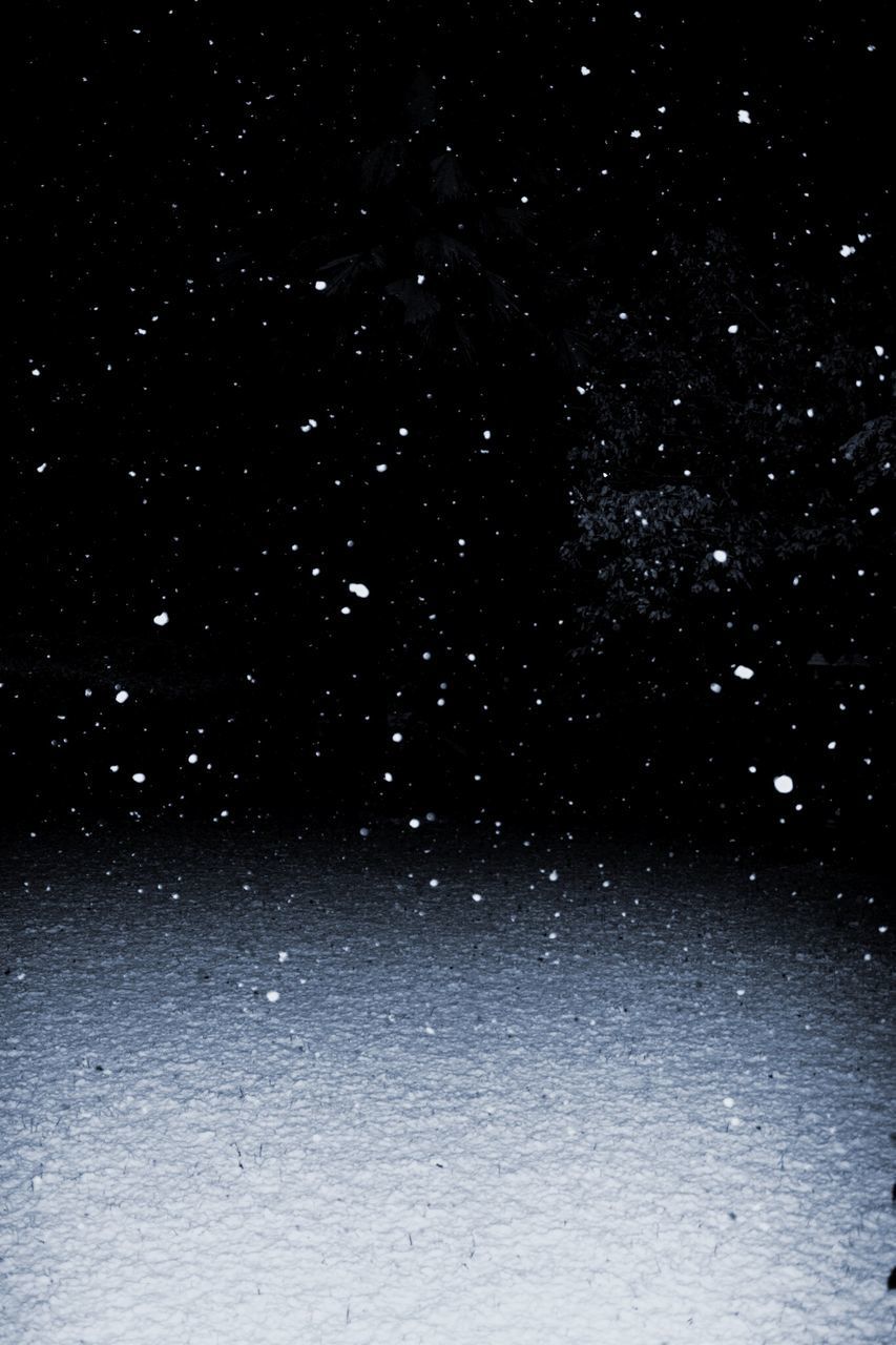 SNOW COVERED STAR FIELD AT NIGHT