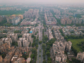 High angle view of buildings in city