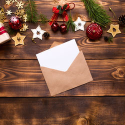 Directly above shot of christmas decoration on table