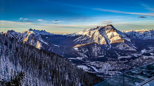 Aerial view of snowcapped mountains against sky
