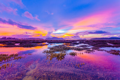 Scenic view of lake against sky during sunset