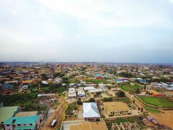 High angle view of cityscape against sky