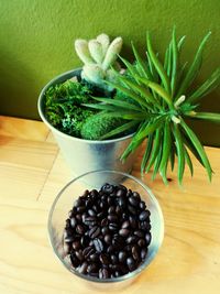 High angle view of fruits in container on table