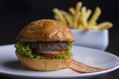 Close-up of burger on plate