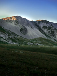 Scenic view of mountains against clear sky