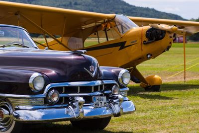 Vintage car on field