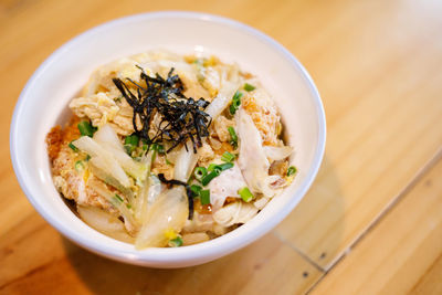 High angle view of food in bowl on table