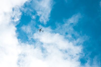 Low angle view of airplane against the sky