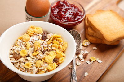 Close-up of breakfast on table