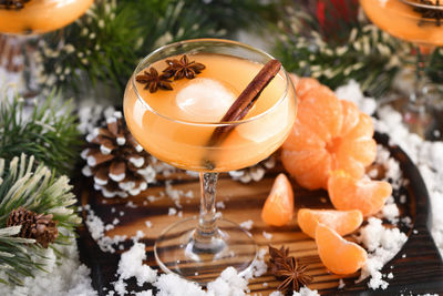 Close-up of christmas decorations on table