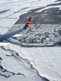 High angle view of snow covered landscape