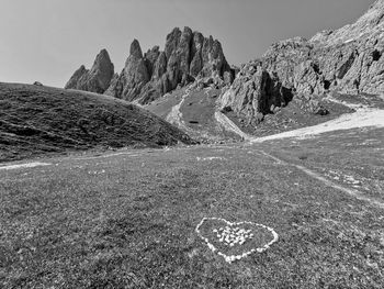 Scenic view over a mountain range in the dolomites, direction sass rigais, south tyrol, italy