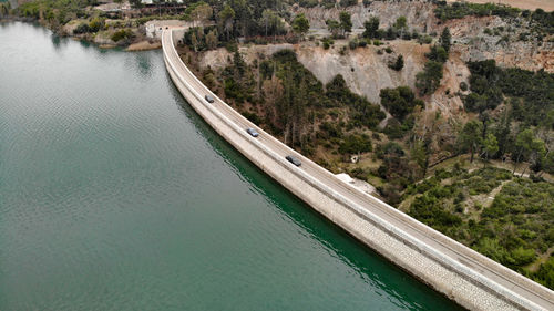 High angle view of road by river