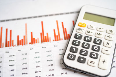 Close-up of calculator on table