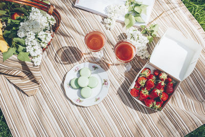 High angle view of food on table