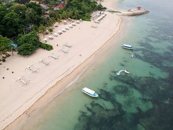 High angle view of abandoned boat on beach