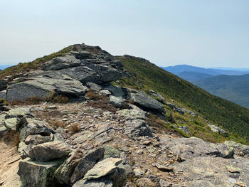 Scenic view of rocky mountains against clear sky