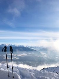 Low angle view of snow against sky