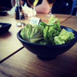 Close-up of salad in bowl on table