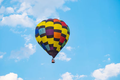 Low angle view of hot air balloon against sky