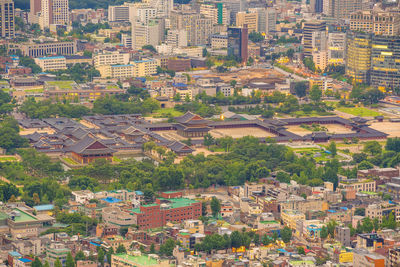 High angle view of buildings in city