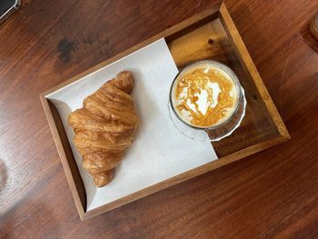 High angle view of breakfast on table