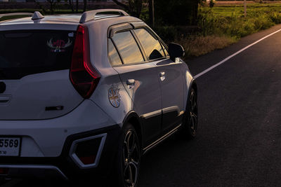 Rear view of vintage car on road