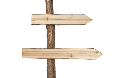 Close-up of wooden post against white background