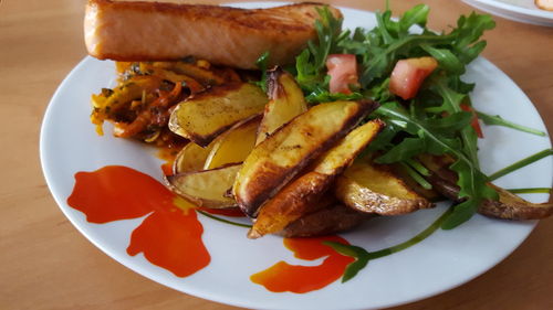 High angle view of meal served in plate