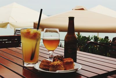 Close-up of beer on table