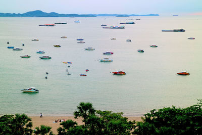 High angle view of boats in sea