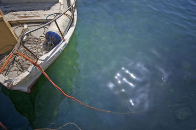 High angle view of boats moored in sea