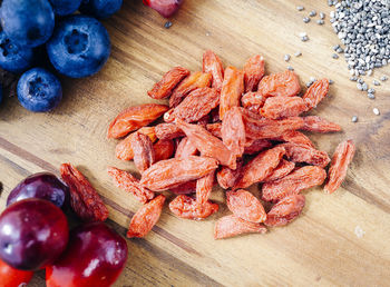 High angle view of vegetables on table