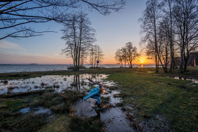 Scenic view of sunset over river