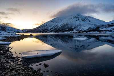 Scenic view of lake against sky during sunset