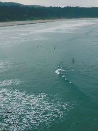 High angle view of man swimming in sea