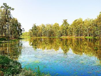 Scenic view of lake against clear sky