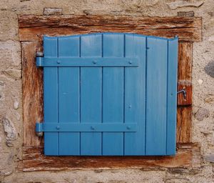 Close-up of closed blue door