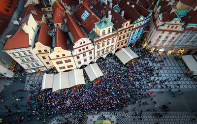 High angle view of buildings in city