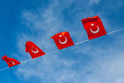 Low angle view of flag against sky