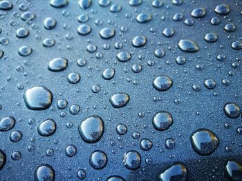 Full frame shot of wet blue raindrops