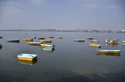 Small multicolor boats sailing in the lake, bhopal
