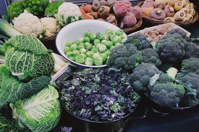 High angle view of vegetables for sale in market