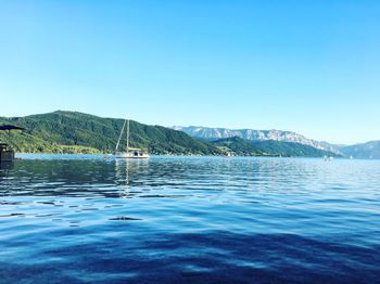 Scenic view of sea against clear blue sky