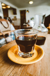 Close-up of coffee served on table